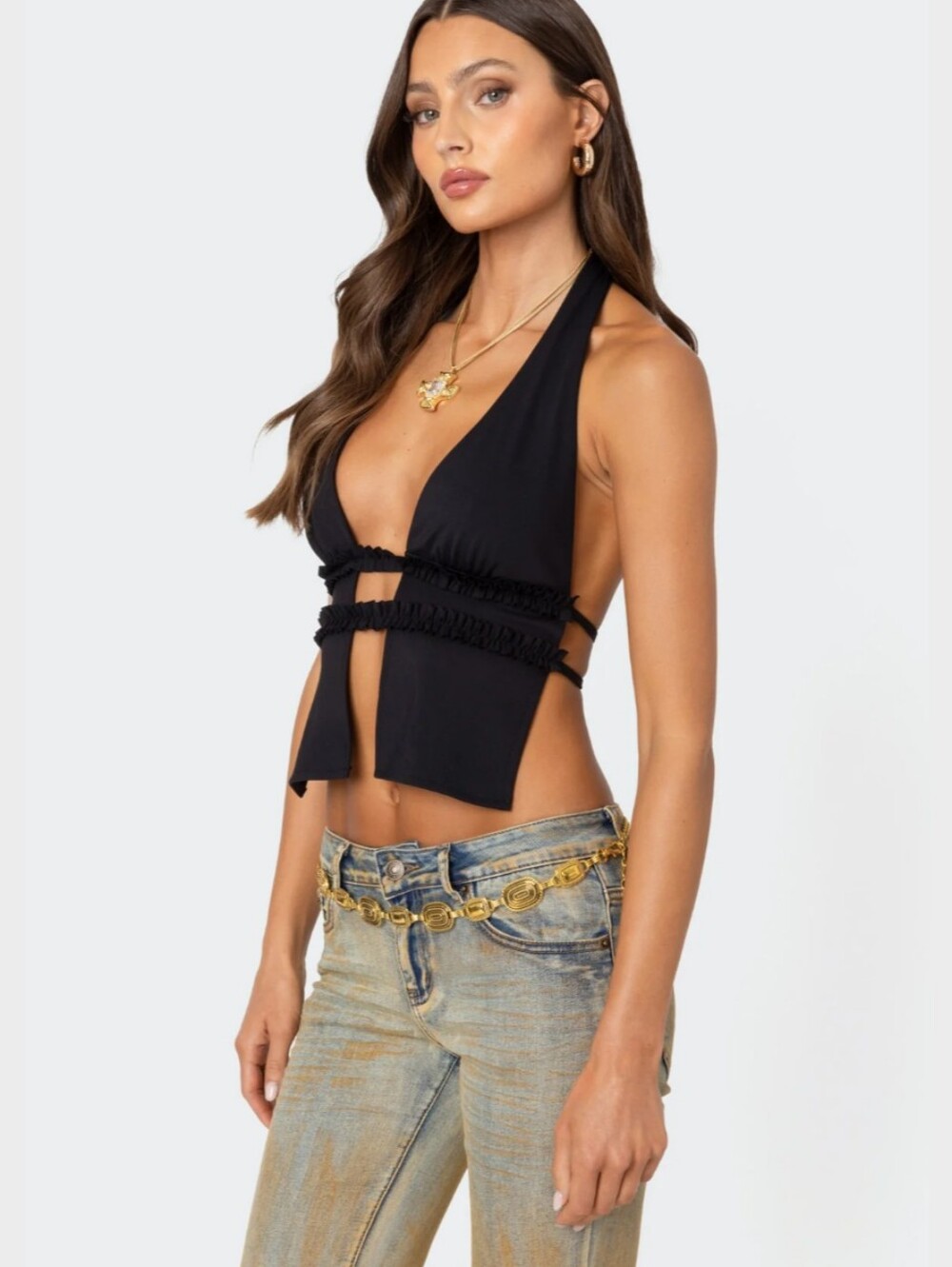 Edikted Black Split Front Backless Top